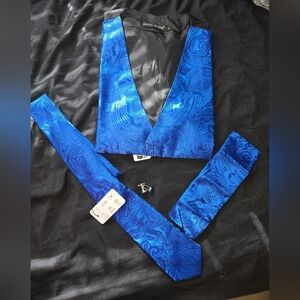 Bright Blue Paisley Vest and Tie Set